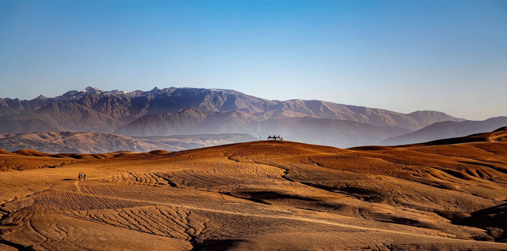 Panoramic Moroccan Sahara landscape with the Atlas mountains near Erfoud